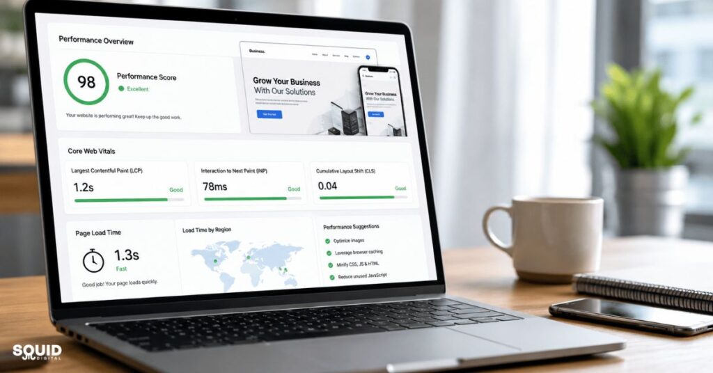 Technical SEO website speed optimisation with Core Web Vitals performance indicators