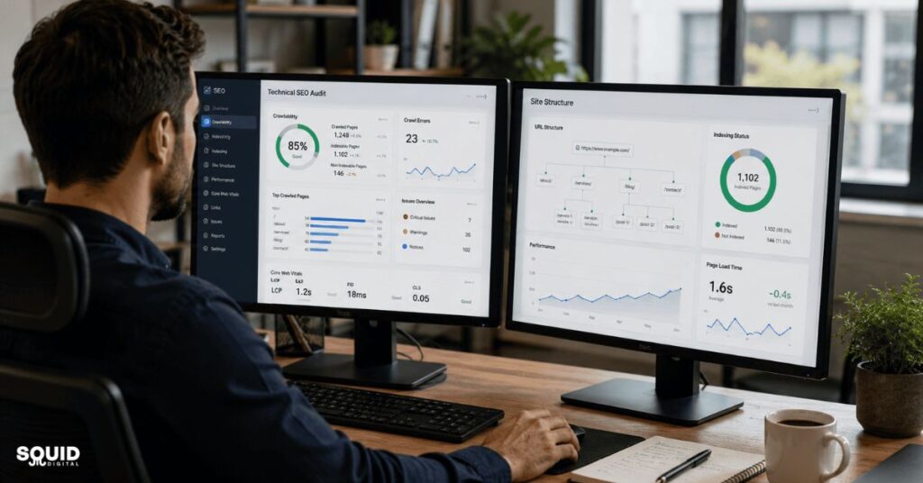 Technical SEO audit process for improving website indexing and performance