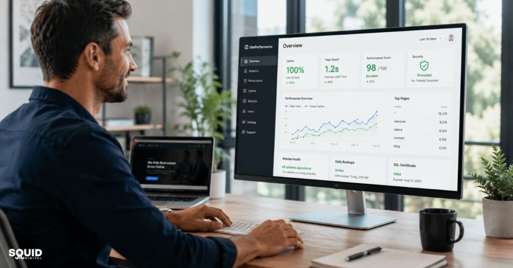 Small business owner benefiting from managed hosting performance and reliability