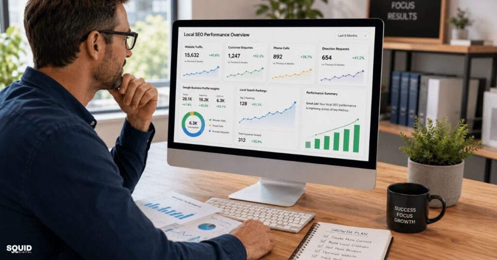 Results achieved from a local SEO strategy for small business including increased visibility and customer enquiries.