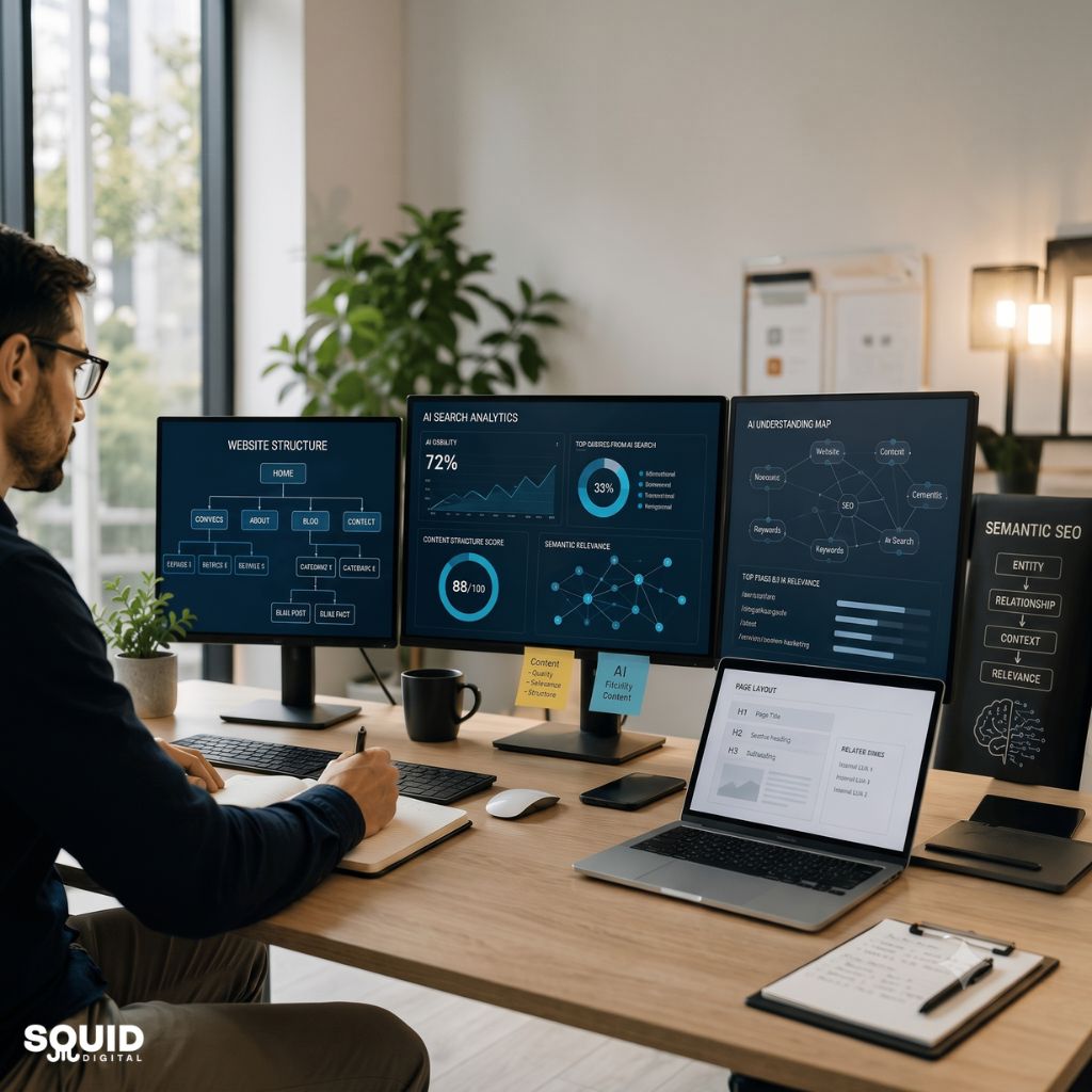 Business workspace showing strategies to help AI understand your website more effectively